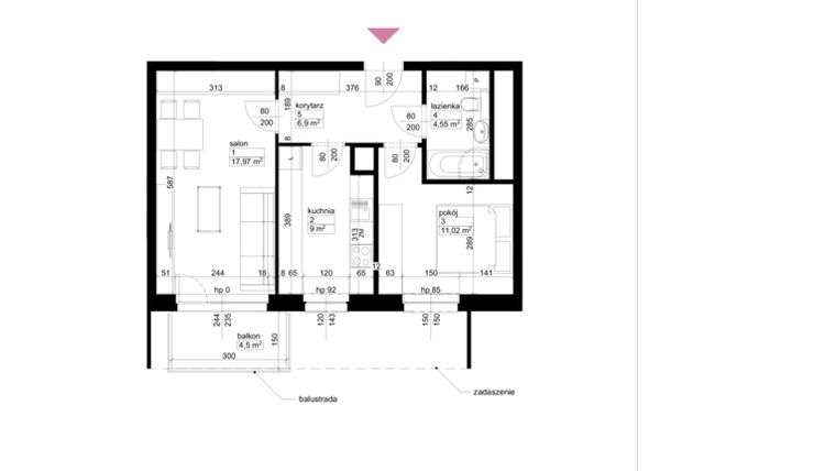 Rzut - Mieszkanie na sprzedaż 2 pokoje o powierzchni 49,44 m² - numer A2/2/5/17 w Malta Wołkowyska etap III