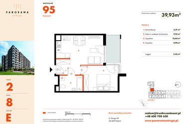 Rzut - Mieszkanie na sprzedaż 2 pokoje o powierzchni 39,93 m² - numer E95 w Panorama Struga