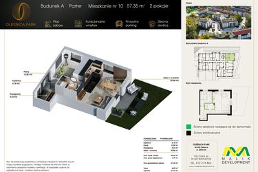 Rzut - Mieszkanie na sprzedaż 2 pokoje o powierzchni 57,35 m² - numer M10 w Oleśnica Park