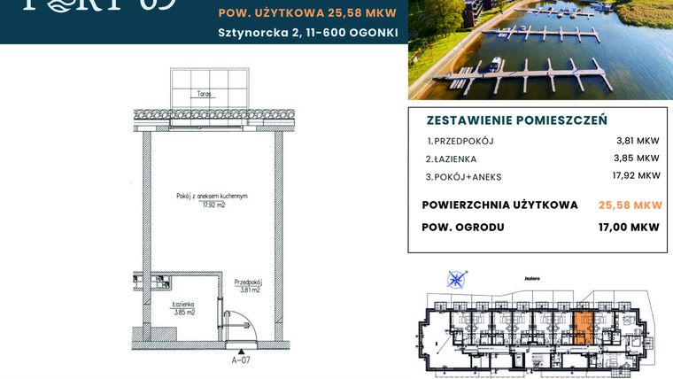 Rzut - Mieszkanie na sprzedaż 1 pokój o powierzchni 25,58 m² - numer A-07 w Port 69