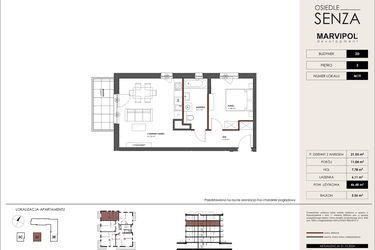 Rzut - Mieszkanie na sprzedaż 2 pokoje o powierzchni 46,48 m² - numer D.M19 w Osiedle Senza