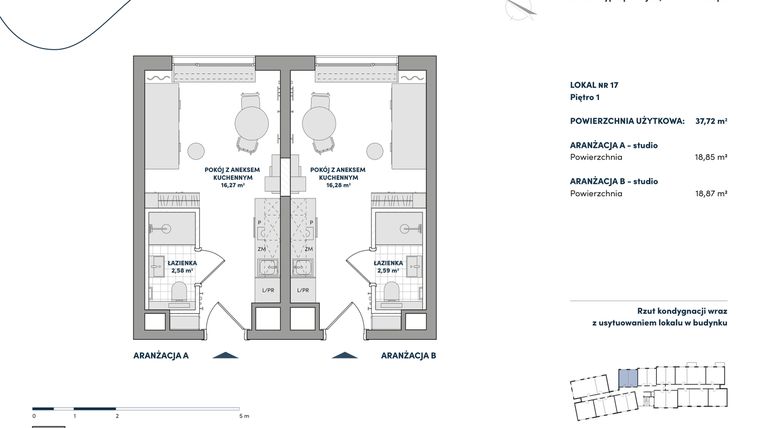 Rzut - Mieszkanie na sprzedaż 2 pokoje o powierzchni 37,72 m² - numer 17 w AtHome - Apartamenty inwestycyjne