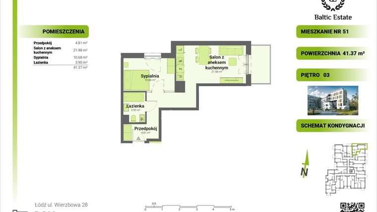 Rzut - Mieszkanie na sprzedaż 2 pokoje o powierzchni 41,37 m² - numer 03.M.51 w Dom Architekta