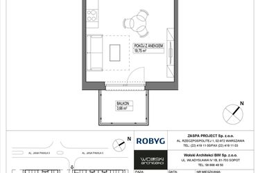Rzut - Mieszkanie na sprzedaż 1 pokój o powierzchni 26,79 m² - numer A3M19 w Pas Startowy bud. A i B
