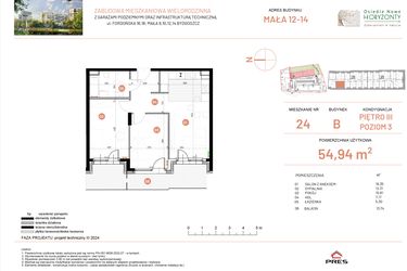 Rzut - Mieszkanie na sprzedaż 3 pokoje o powierzchni 54,94 m² - numer 12.24 w Osiedle Nowe Horyzonty etap III