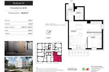 Rzut - Mieszkanie na sprzedaż 2 pokoje o powierzchni 48,42 m² - numer B22.M5 w Novum Rumia - bud. 22
