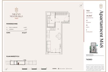 Rzut - Mieszkanie na sprzedaż 1 pokój o powierzchni 26,51 m² - numer C.48 w Młyny Mogilska