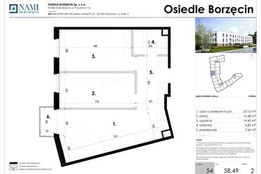 Rzut - Mieszkanie na sprzedaż 3 pokoje o powierzchni 58,49 m² - numer 54 w Osiedle Borzęcin