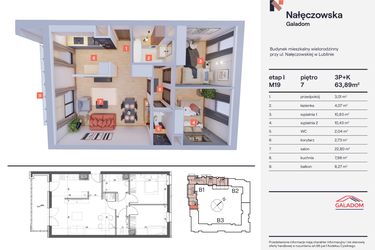 Rzut - Mieszkanie na sprzedaż 3 pokoje o powierzchni 63,89 m² - numer M-19 w Nałęczowska