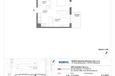 Rzut - Mieszkanie na sprzedaż 1 pokój o powierzchni 32,45 m² - numer E.2M21 w Nowa Wałowa bud. E