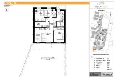 Rzut - Mieszkanie na sprzedaż 4 pokoje o powierzchni 62,73 m² - numer O7 w Villa Stoki (mieszkania)