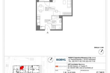 Rzut - Mieszkanie na sprzedaż 1 pokój o powierzchni 33,52 m² - numer E.7M10 w Nowa Wałowa bud. E