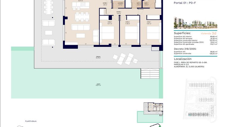 Rzut - Mieszkanie na sprzedaż 3 pokoje o powierzchni 128 m² - numer 1A w Houseas