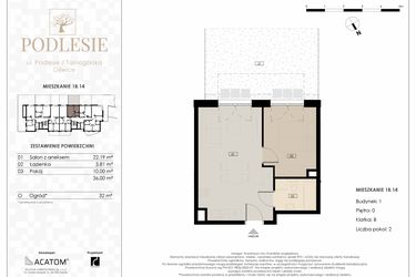 Rzut - Mieszkanie na sprzedaż 2 pokoje o powierzchni 36 m² - numer 1B.14 w Podlesie
