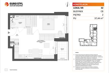 Rzut - Mieszkanie na sprzedaż 2 pokoje o powierzchni 37,44 m² - numer C8.32 w Konstelacja etap IV