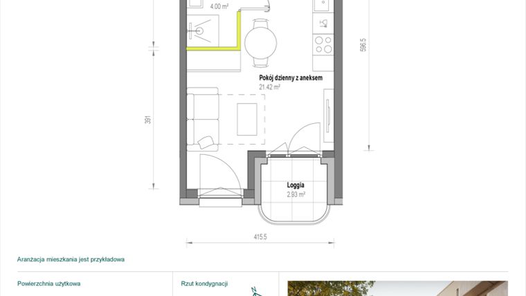 Rzut - Mieszkanie na sprzedaż 1 pokój o powierzchni 25,42 m² - numer A/2/35 w Skorosze Vita