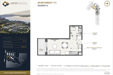 Rzut - Mieszkanie na sprzedaż 1 pokój o powierzchni 25,96 m² - numer G.111 w Laguna Beskidów