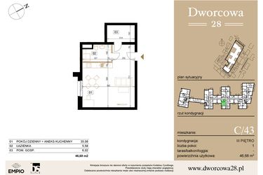 Rzut - Mieszkanie na sprzedaż 1 pokój o powierzchni 47,74 m² - numer C43 w Dworcowa 28