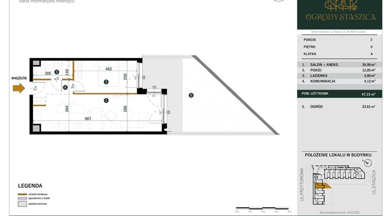 Rzut - Mieszkanie na sprzedaż 2 pokoje o powierzchni 47,15 m² - numer A.02 w Ogrody Staszica