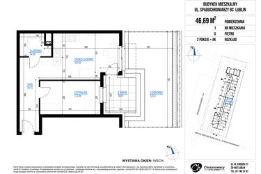 Rzut - Mieszkanie na sprzedaż 2 pokoje o powierzchni 46,69 m² - numer 1 w Vieniava edycja druga