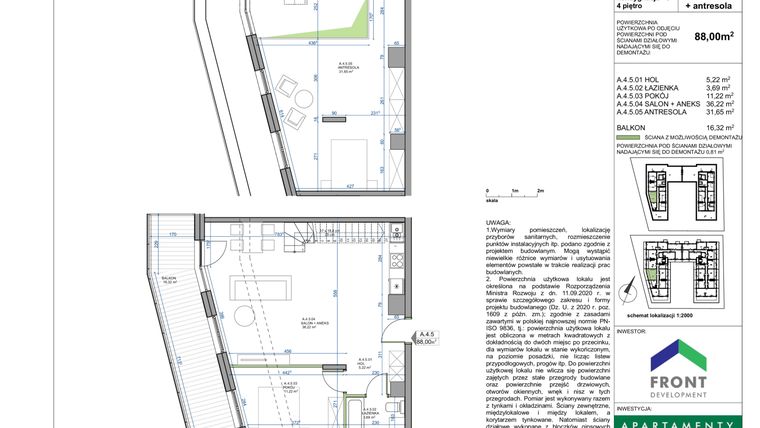 Rzut - Mieszkanie na sprzedaż 3 pokoje o powierzchni 88,81 m² - numer A.4.5. w Apartamenty Płużnicka