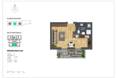 Rzut - Mieszkanie na sprzedaż 1 pokój o powierzchni 28,79 m² - numer B-M4 w Bunscha Park 4.0
