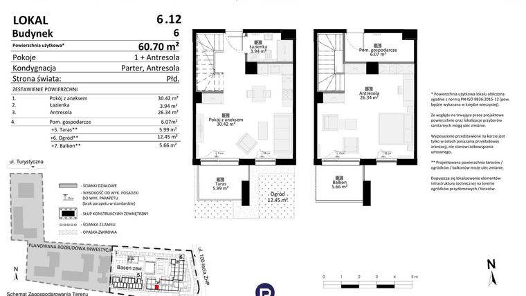 Rzut - Mieszkanie na sprzedaż 2 pokoje o powierzchni 60,7 m² - numer 6.12 w Pino Resort