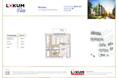 Rzut - Mieszkanie na sprzedaż 1 pokój o powierzchni 30,8 m² - numer N2-4-37 w Lokum Porto etap V bud. N