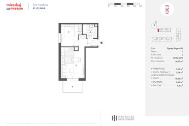 Rzut - Mieszkanie na sprzedaż 2 pokoje o powierzchni 36,8 m² - numer A1.102.M04 w Mieszkaj w mieście - Ogrody Glogera
