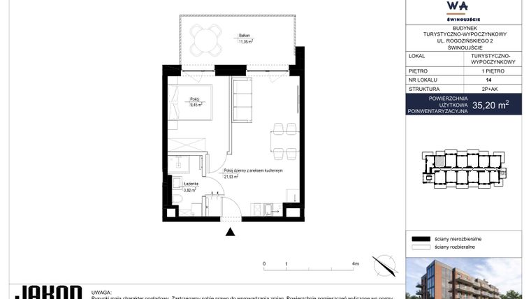 Rzut - Mieszkanie na sprzedaż 2 pokoje o powierzchni 35,2 m² - numer 14 w Jachtowa