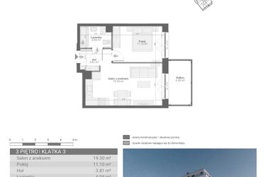 Rzut - Mieszkanie na sprzedaż 2 pokoje o powierzchni 38,25 m² - numer M53 w Ultra Marina etap II