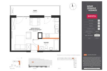Rzut - Mieszkanie na sprzedaż 1 pokój o powierzchni 34,79 m² - numer A-07-11-K2 w Nowe Żerniki to KOSMOS