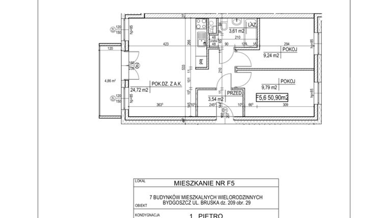 Rzut - Mieszkanie na sprzedaż 3 pokoje o powierzchni 50,9 m² - numer F5 w Bruska