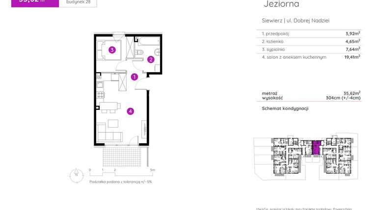 Rzut - Mieszkanie na sprzedaż 2 pokoje o powierzchni 35,62 m² - numer 28.B.0.1 w Murapol Siewierz Jeziorna bud. 27 i 28