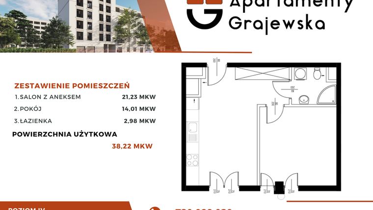 Rzut - Mieszkanie na sprzedaż 2 pokoje o powierzchni 40,13 m² - numer 22 w Apartamenty Grajewska