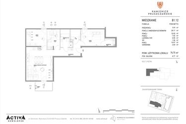 Rzut - Mieszkanie na sprzedaż 4 pokoje o powierzchni 76,7 m² - numer B1.12 w Kamienice Pruszczańskie