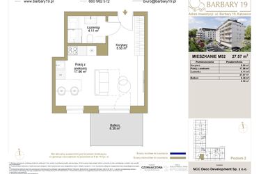 Rzut - Mieszkanie na sprzedaż 1 pokój o powierzchni 27,57 m² - numer 52 w Barbary 19
