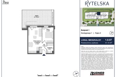 Rzut - Mieszkanie na sprzedaż 2 pokoje o powierzchni 41,1 m² - numer 1.0.07 w Rytelska