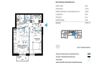 Rzut - Mieszkanie na sprzedaż 2 pokoje o powierzchni 49,98 m² - numer 14 w Comfort Corner
