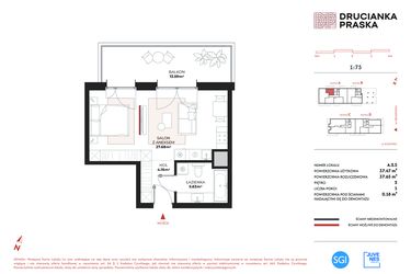 Rzut - Mieszkanie na sprzedaż 1 pokój o powierzchni 37,47 m² - numer A.2.5 w Drucianka Praska