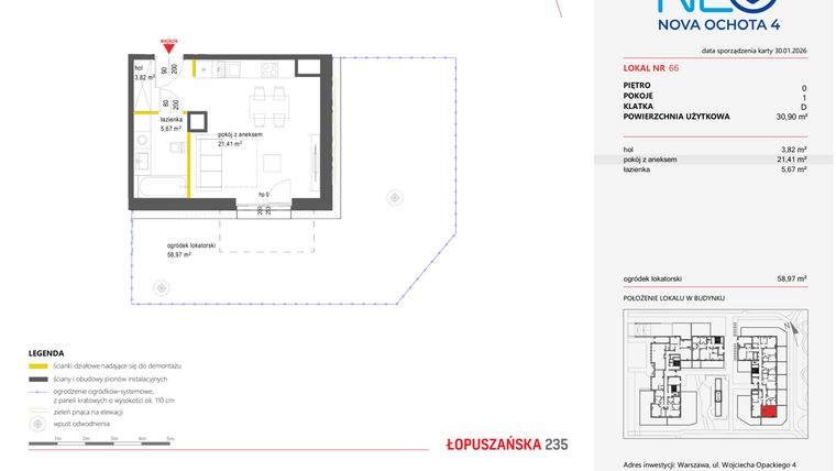 Rzut - Mieszkanie na sprzedaż 1 pokój o powierzchni 30,9 m² - numer 66 w Neo Nova Ochota 4