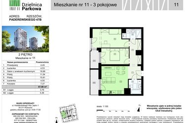 Rzut - Mieszkanie na sprzedaż 3 pokoje o powierzchni 66,9 m² - numer 11/B7 w Dzielnica Parkowa VII
