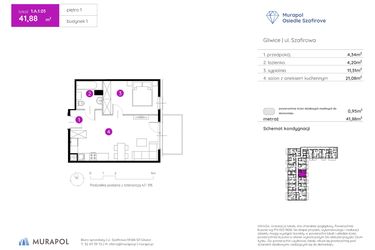 Rzut - Mieszkanie na sprzedaż 2 pokoje o powierzchni 41,88 m² - numer 1.A.1.03 w Murapol Osiedle Szafirove II