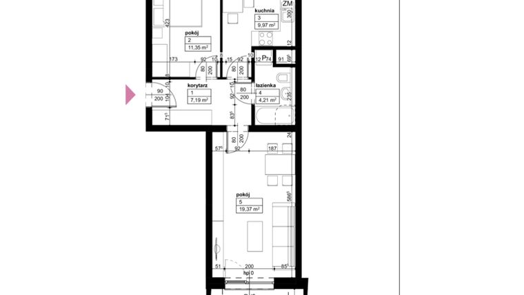 Rzut - Mieszkanie na sprzedaż 2 pokoje o powierzchni 52,09 m² - numer C/1/4/16 w Malta Wołkowyska etap III