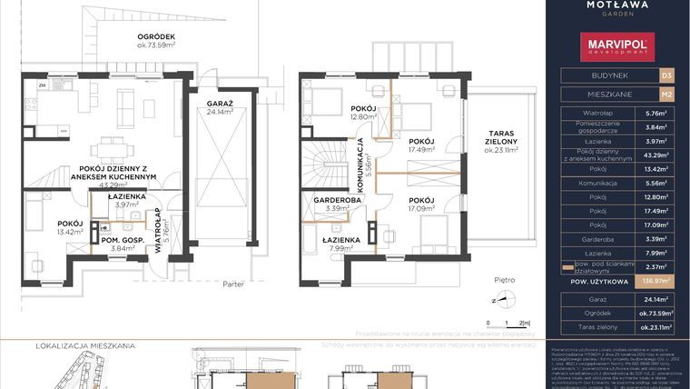 Rzut - Dom na sprzedaż 5 pokoi o powierzchni 138,2 m² - numer D3.M2 w Motława Garden