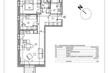 Rzut - Mieszkanie na sprzedaż 3 pokoje o powierzchni 72,2 m² - numer I.M11 w Osiedle Glivia Zachodnia