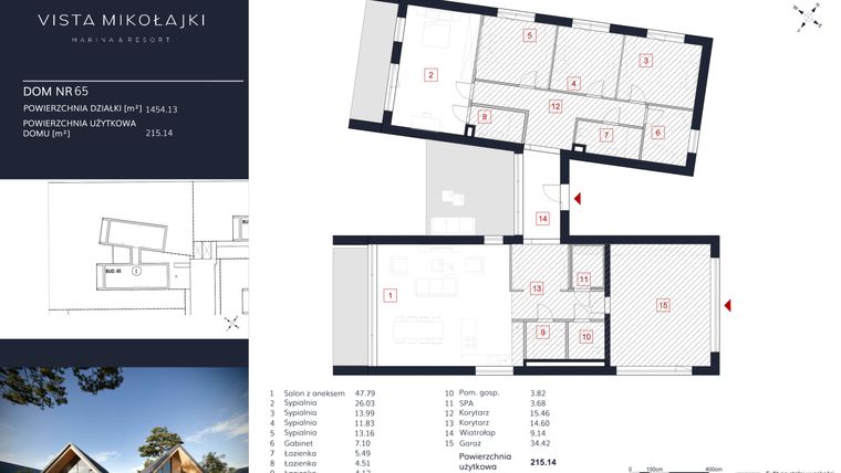 Rzut - Dom na sprzedaż 6 pokoi o powierzchni 215,14 m² - numer 65 w Vista Mikołajki Marina & Resort