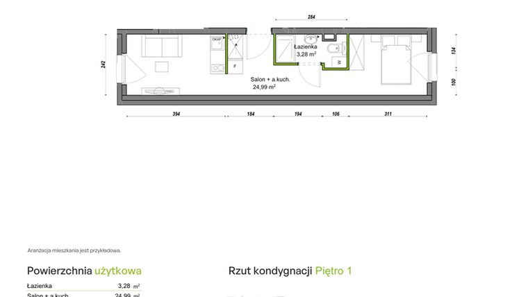 Rzut - Mieszkanie na sprzedaż 1 pokój o powierzchni 28,27 m² - numer D1/C/12 w Orawska Vita