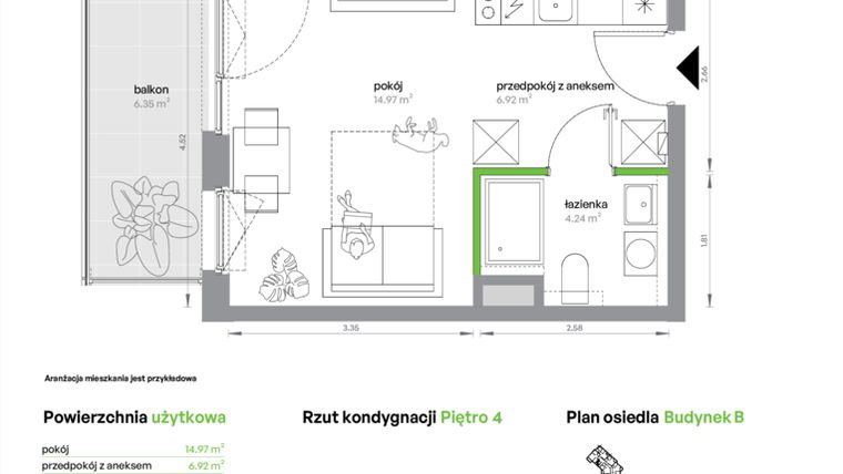 Rzut - Mieszkanie na sprzedaż 1 pokój o powierzchni 26,13 m² - numer BA0404/4 w M Bemowo