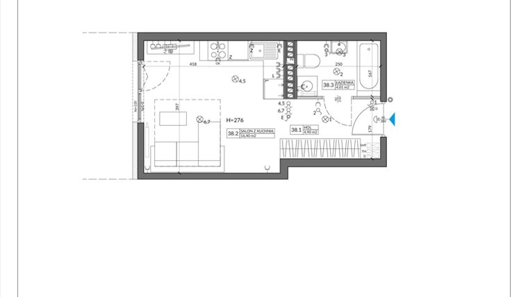 Rzut - Mieszkanie na sprzedaż 1 pokój o powierzchni 25,61 m² - numer 38 w Apartamenty Przyjaciół